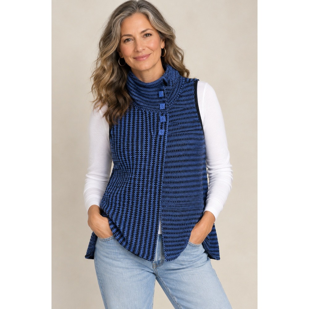 Habitat Sleeveless Knit Cardigan Sz S Blue 100% Cotton Asymmetrical Artsy Layers